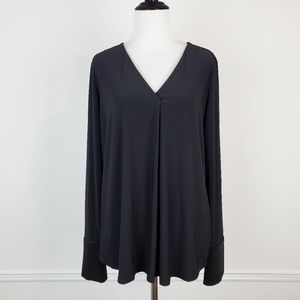 White House Black Market Top Blouse Tuxedo Cuff Satin Trim Chic Classic Neutral
